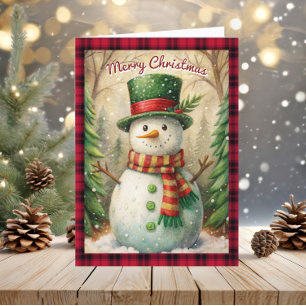 Cartes Pour Fêtes Annuelles Vintage Snowman Joyeux Buffle de Noël Plaid