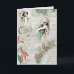 Cartes Pour Fêtes Annuelles Vintage Snowy Winter Christmas Music Collage<br><div class="desc">Joli collage hivernal de Noël avec des beautés victoriennes en fourrure,  pin et poinsettia,  notation musicale et texte et écriture française manuscrite sur un arrière - plan enneigé gris clair en détresse.</div>