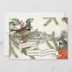 Cartes Pour Fêtes Annuelles Vintage Songbird Joyeux Village de Noël À feuillag