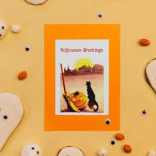 Cartes Pour Fêtes Annuelles Vintage Sunset Chat noir Citrouille Halloween