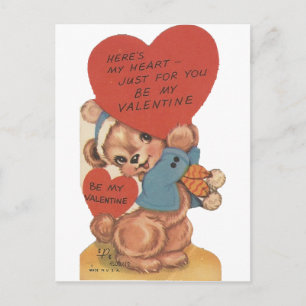 Cartes Pour Fêtes Annuelles Vintage Teddy Avec Coeurs Valentine