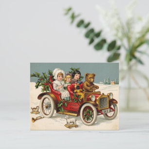 Cartes Pour Fêtes Annuelles Vintage Teddy Bear victorien Automobile Noël