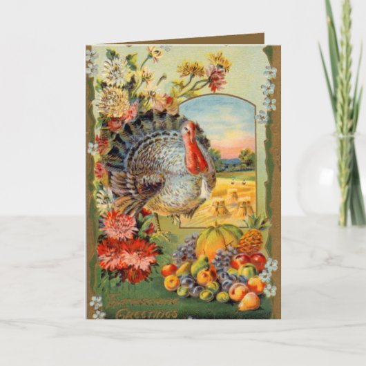 Cartes Pour Fêtes Annuelles vintage Thanksgiving Dinde (Devant)