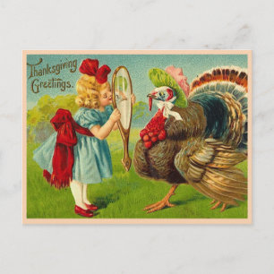 Cartes Pour Fêtes Annuelles Vintage Thanksgiving Turquie et fille