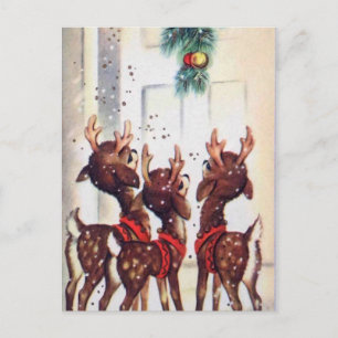 Cartes Pour Fêtes Annuelles Vintage Trois Rennes De Noël À La Porte