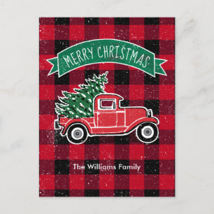 Cartes Pour Fêtes Annuelles Vintage Truck Red Black Buffalo Plaid