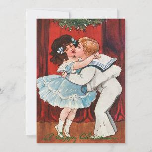 Cartes Pour Fêtes Annuelles Vintage Un Bon Noël Garçon Baiser Fille Amour