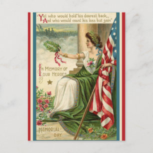 Cartes Pour Fêtes Annuelles Vintage USA Patriotique Lady Liberty Memorial Day
