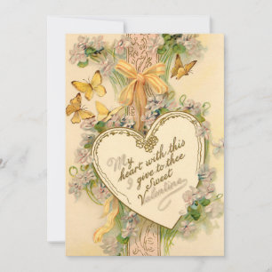 Cartes Pour Fêtes Annuelles Vintage Valentine Coeur, rubans et papillons