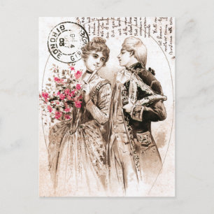 Cartes Pour Fêtes Annuelles Vintage Valentine Couple Rose Rose romantique