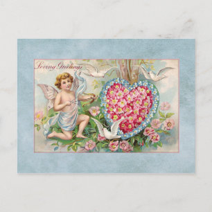 Cartes Pour Fêtes Annuelles Vintage Valentine Cupid et coeur floral