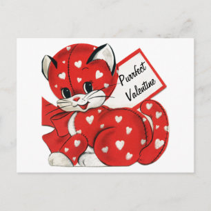 Cartes Pour Fêtes Annuelles Vintage Valentine Red Chat White Hearts Retro Love
