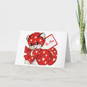 Cartes Pour Fêtes Annuelles Vintage Valentine Red Chat White Hearts Retro Love
