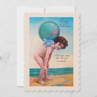 Cartes Pour Fêtes Annuelles Vintage Valentine's Day Cupid Holding Globe