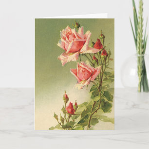 Cartes Pour Fêtes Annuelles Vintage Valentine's Day Pink Victorian Garden Rose