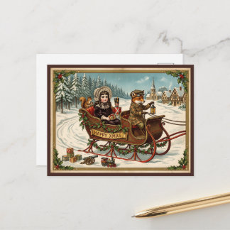 Cartes Pour Fêtes Annuelles Vintage Victorian Christmas Fox Sleigh Ride