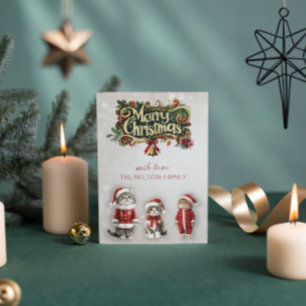 Cartes Pour Fêtes Annuelles Vintage Victorian Père Noël Cat Christmas Flat