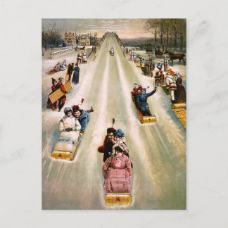 Cartes Pour Fêtes Annuelles Vintage Victorian Sledding Hill Noël