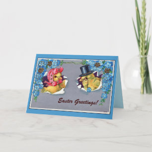 Cartes Pour Fêtes Annuelles Vintage Victorien mignon couple de poussins de Pâq