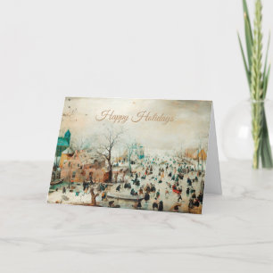 Cartes Pour Fêtes Annuelles Vintage Village d'hiver Scène de vacances plié Car