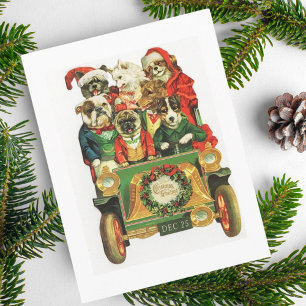 Cartes Pour Fêtes Annuelles Vintage Voiture De Noël Chargement De Chiens