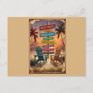 Cartes Pour Fêtes Annuelles Vintage West Indies Beach Sign / Panneau Antilles