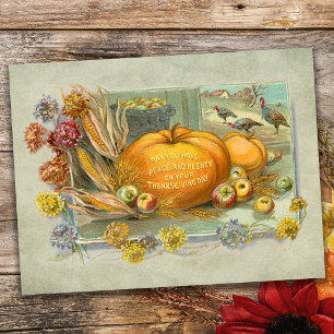 Cartes Pour Fêtes Annuelles Vintages Citrouilles d'action de grâces, fruits et