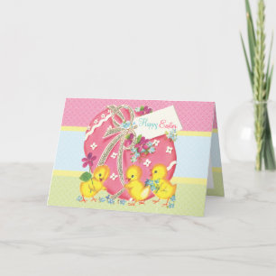 Cartes Pour Fêtes Annuelles Vintages pousses et oeufs de Pâques rose message p