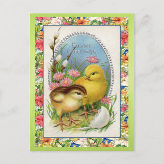 Cartes Pour Fêtes Annuelles Vintages poussins de Pâques Printemps floral victo