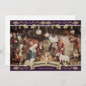 Cartes Pour Fêtes Annuelles Violet Holly Nativité Scène Christian Noël (Devant / Derrière)