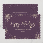 Cartes Pour Fêtes Annuelles Violet Snowflake hiver de neige (Devant / Derrière)