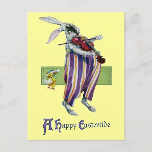 Cartes Pour Fêtes Annuelles Violoniste lapin Vintage Pâques (Devant)