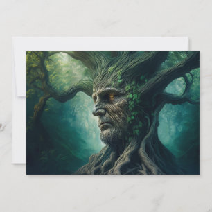Cartes Pour Fêtes Annuelles Visage sage dans la forêt mystique de l'arbre anti