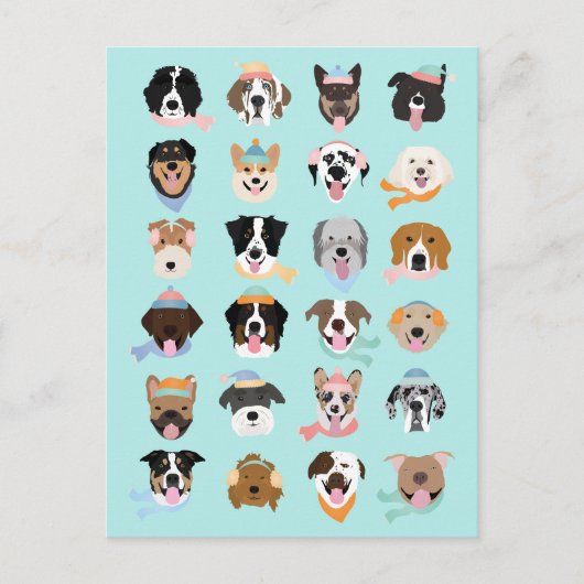 Cartes Pour Fêtes Annuelles Visages de chiens d'hiver (Devant)