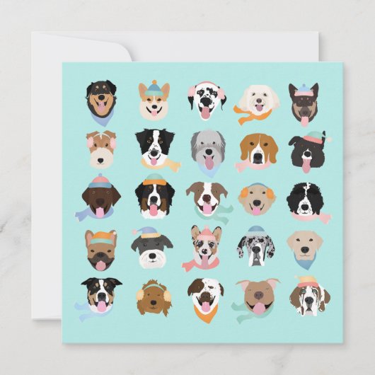 Cartes Pour Fêtes Annuelles Visages de chiens d'hiver (Devant)