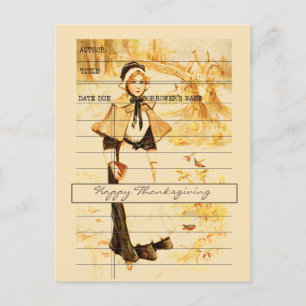 Cartes Pour Fêtes Annuelles Vitage Retro Harvest Thanksgiving Girl Greeting