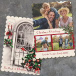 Cartes Pour Fêtes Annuelles Vitrine de Noël Vintage Photocard 2 côtés Plat<br><div class="desc">Carte de Noël à l'ancienne avec une scène d'arbre de Noël,  la lumière des bougies et la nuit enneigée sur le dos. Ajoutez vos photos personnalisées et vos salutations personnalisées sur le devant.</div>
