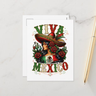 Cartes Pour Fêtes Annuelles Vive le drapeau du Mexique Rose Fête de l'indépend