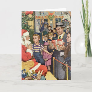 Cartes Pour Fêtes Annuelles Vœu de Noël vintage, garçon sur les genoux du Père