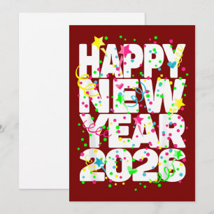 Cartes Pour Fêtes Annuelles Vœu de Nouvel An 2026 gras en rouge avec confettis