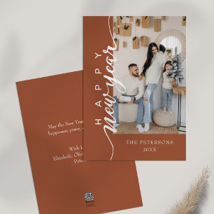 Cartes Pour Fêtes Annuelles Vœu Moderne de Bonne Année en Orange Brûlé