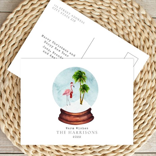 Cartes Pour Fêtes Annuelles Vœux chaleureux Flamingo Boule à neige Noël Fêtes