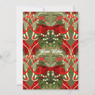 Cartes Pour Fêtes Annuelles Vœux chaleureux Gui et houx de Noël nostalgiques
