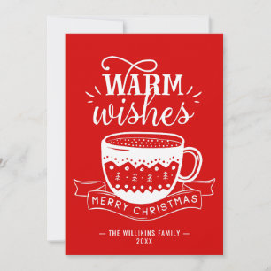 Cartes Pour Fêtes Annuelles Vœux chauds Tasse chaude Café Cacao Rouge Blanc Pe
