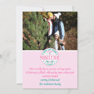 Cartes Pour Fêtes Annuelles Vœux de canne à sucre rose et baisers de gui