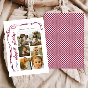 Cartes Pour Fêtes Annuelles Vœux de Fêtes avec Ruban Famille 6 Photos Carreaux