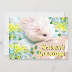 Cartes Pour Fêtes Annuelles Vœux de la saison avec hamster et hydrangeas bleue