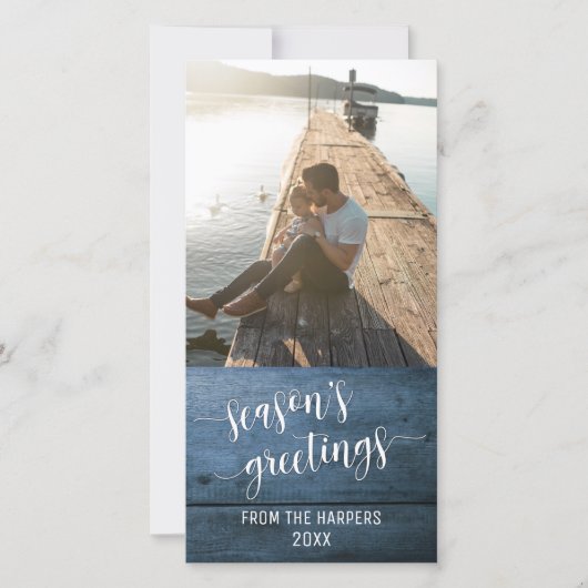 Cartes Pour Fêtes Annuelles Vœux de la saison Écriture moderne Bleu Bois rusti (Devant)