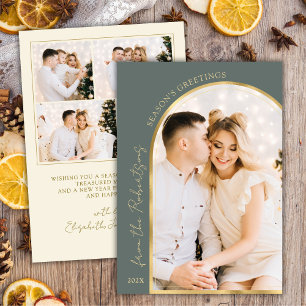Cartes Pour Fêtes Annuelles Vœux de la saison Moderne Or Arc 5 Photo Vert