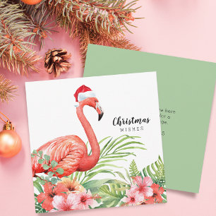 Cartes Pour Fêtes Annuelles Vœux de Noël au flamant rose et feuillage floral